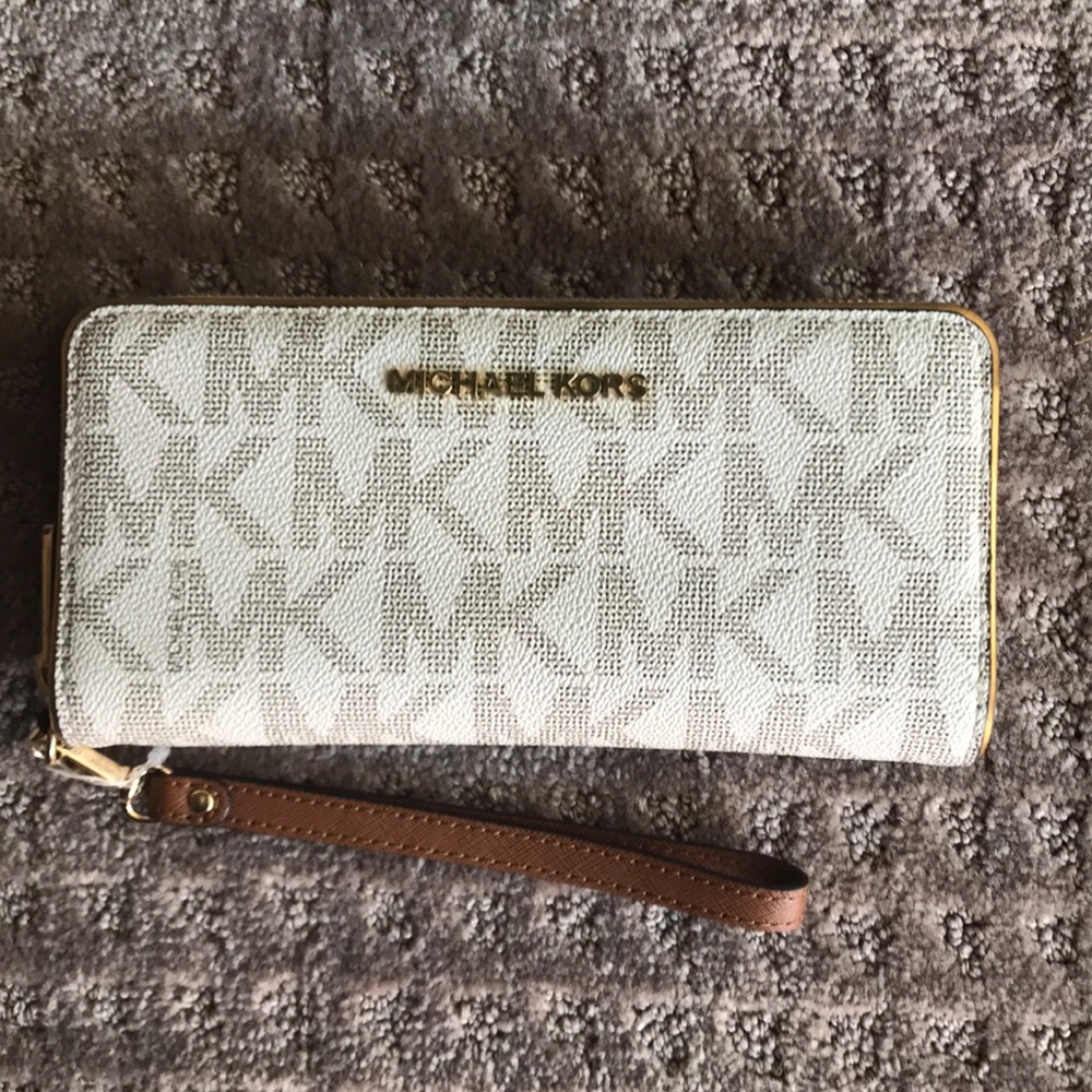 Michael Kors large monogram wristlet wallet